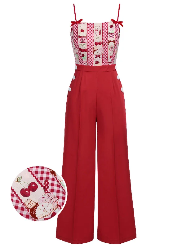 Red 1930s Cherry Cupcake Strap Jumpsuit