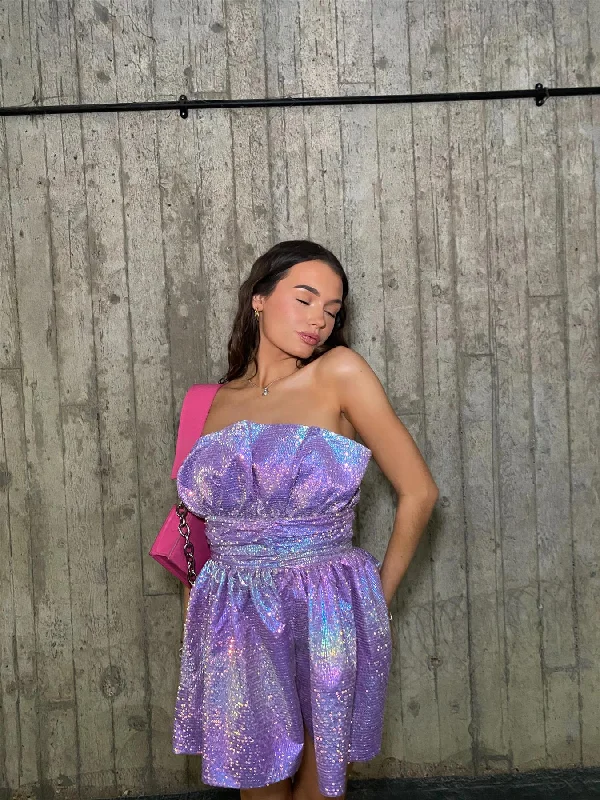 Jasmine Gathered Playsuit -Lilac Sequin