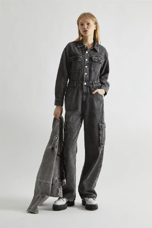 Black Stonewash-Denim Jumpsuit