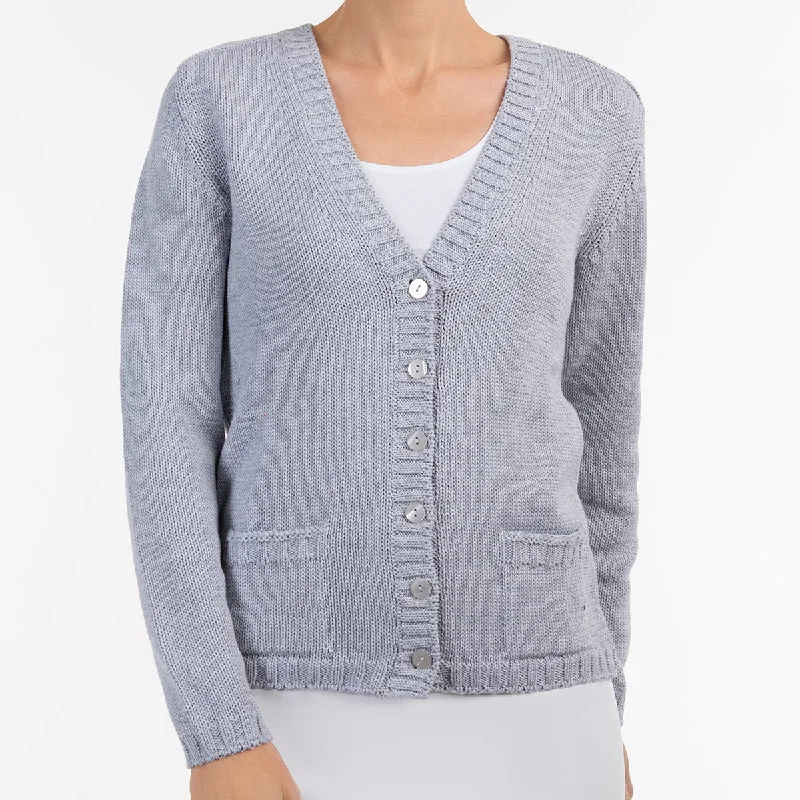 Varsity Cardigan in Light Grey Melange