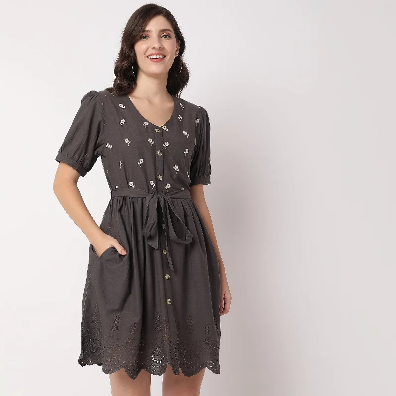 Flare Fit Embroidered Dress