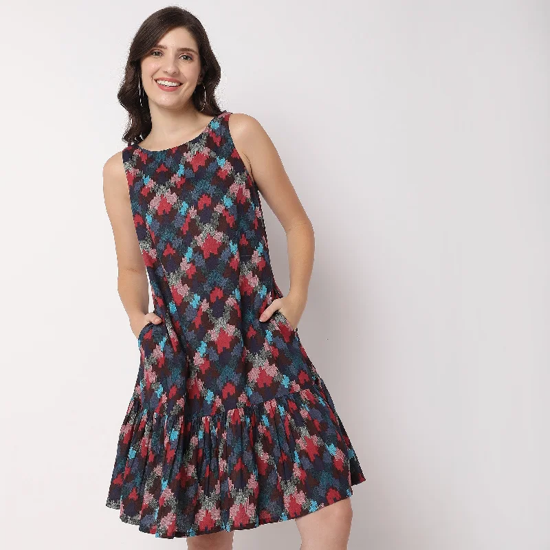 Flare Fit Printed Dress