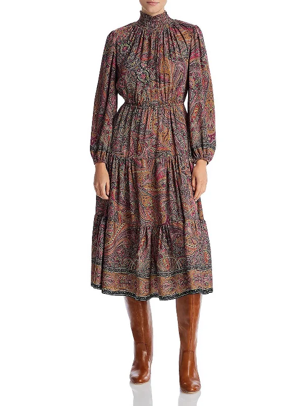 Lena Womens Paisley Smocked Midi Dress