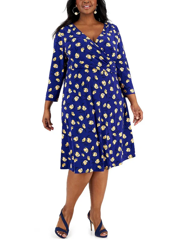 Plus Maura Womens Printed Midi Fit & Flare Dress