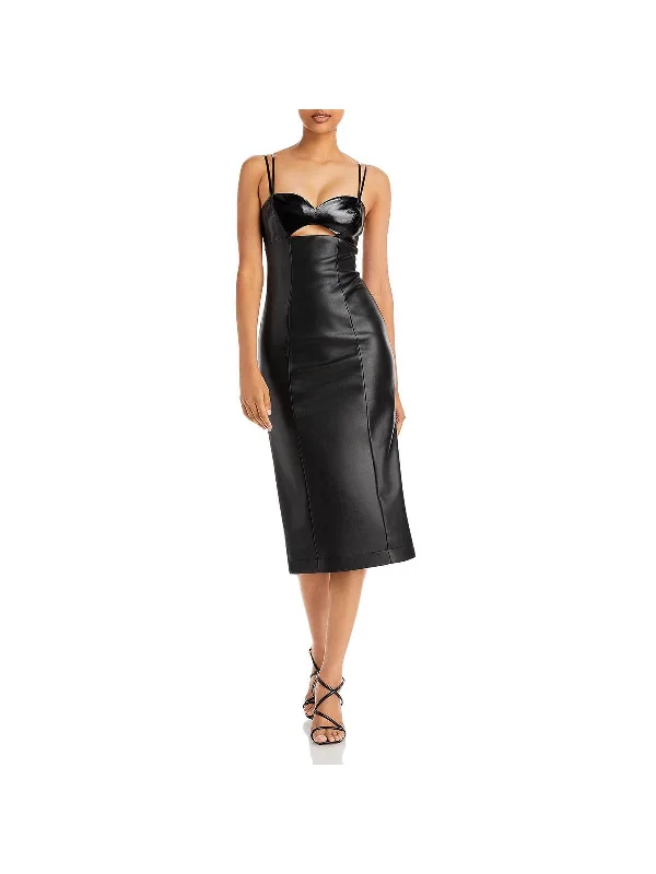 Sketching Womens Faux Leather Empire Midi Dress