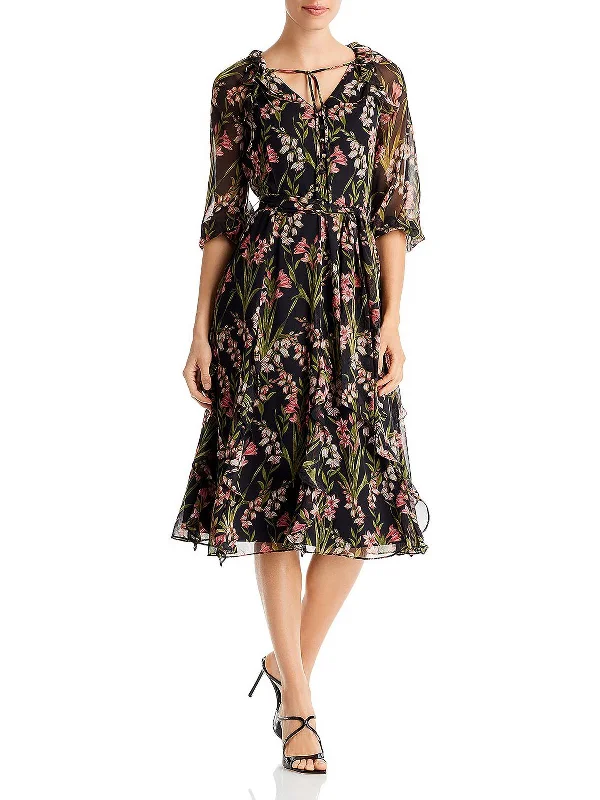 Womens Chiffon Calf Midi Dress