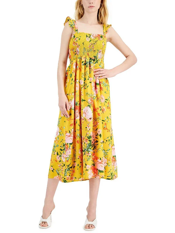 Womens Floral Print Polyester Midi Dress