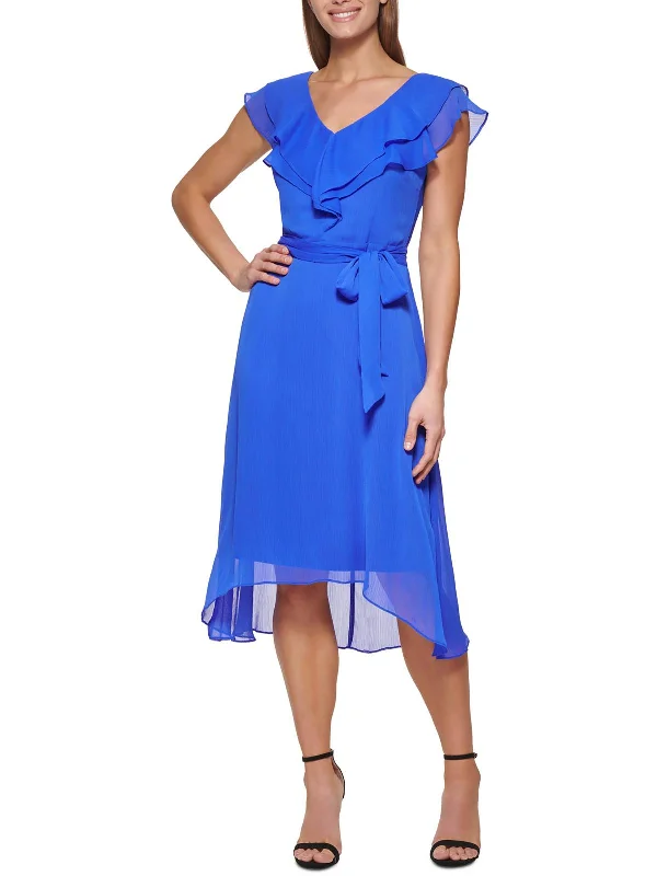 Womens Ruffle Sleeveless Midi Dress