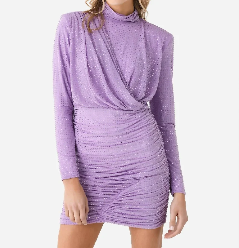 Abrah Mock Neck Mini Dress In Lavender