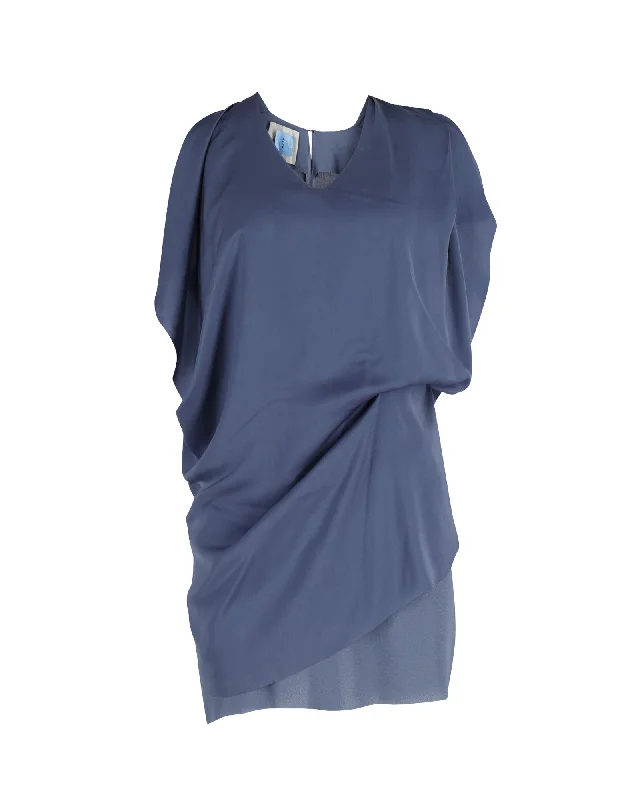 Acne Studios Mallory Overlay Mini Casual Dress in Navy Blue Polyester