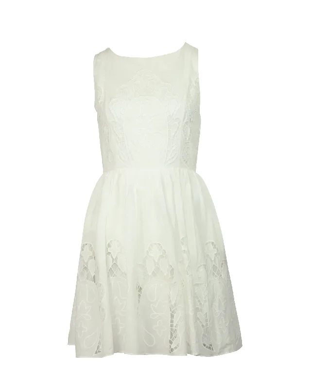 Alice + Olivia Lace Mini Dress in White Cotton