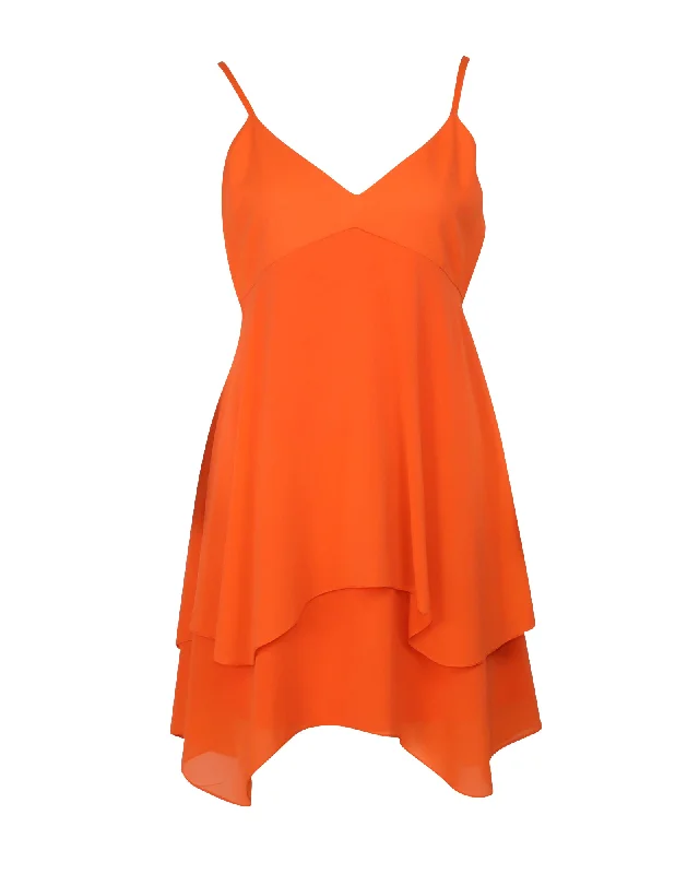 Alice + Olivia Tiered Mini Dress in Orange Silk