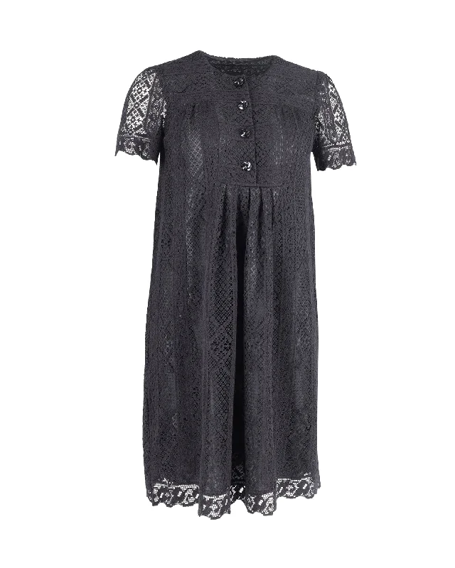 Anna Sui Semi Shear Lace Mini Dress in Black Cotton