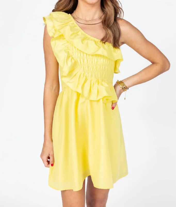 Asymmetrical One Shoulder Mini Dress In Yellow