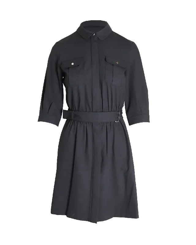 Ba&Sh Victoire Belted Mini Shirtdress in Black Polyester