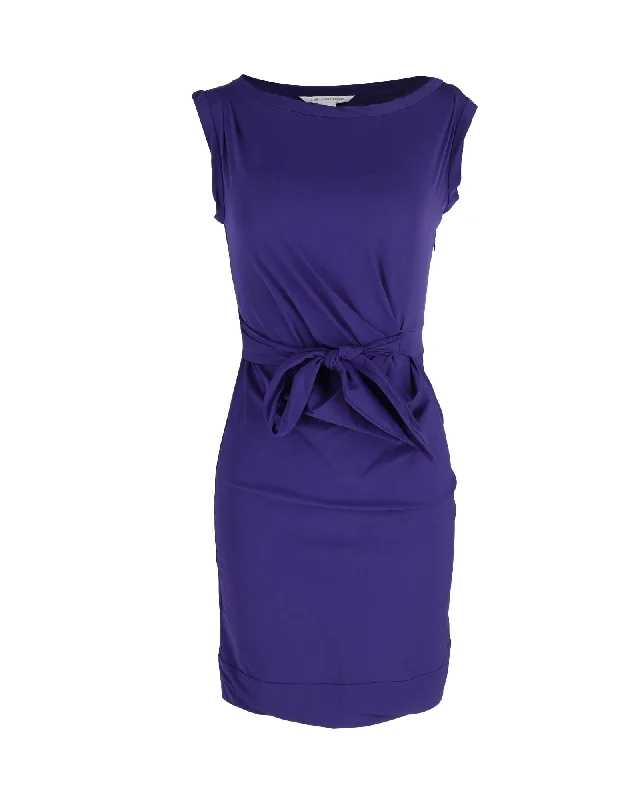 Diane Von Furstenberg Della Tie Waist Mini Dress in Purple Nylon