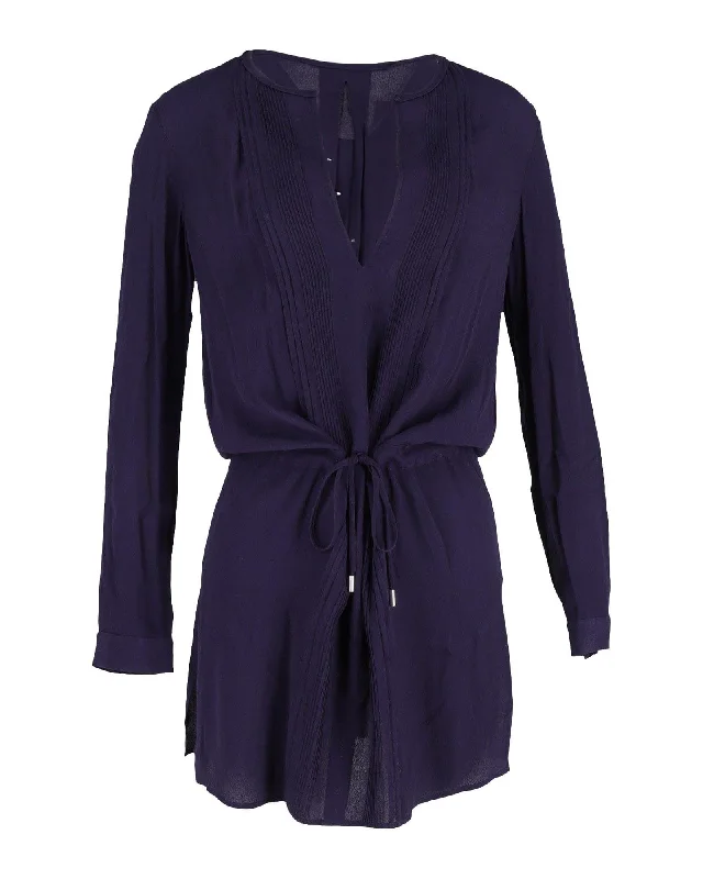 Diane Von Furstenberg Drawstring-Waist Mini Dress in Navy Blue Silk