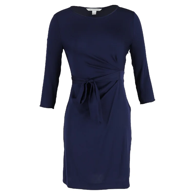 Diane Von Furstenberg Mini Bow-Waist Dress in Navy Blue Polyester