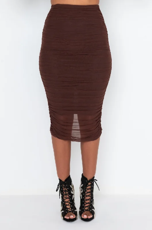 DRAMA FREE CINCHED MESH MIDI SKIRT