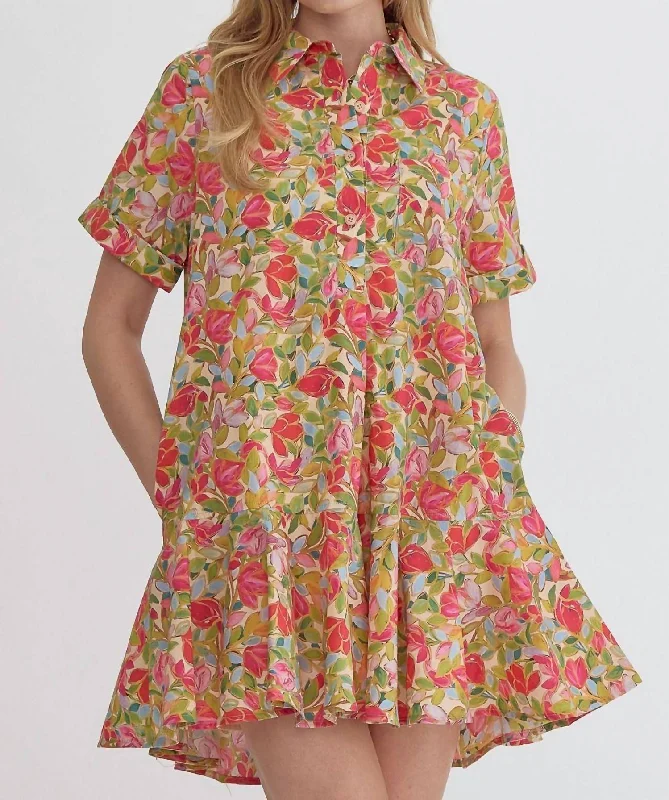 Floral Mini Dress In Chartreuse