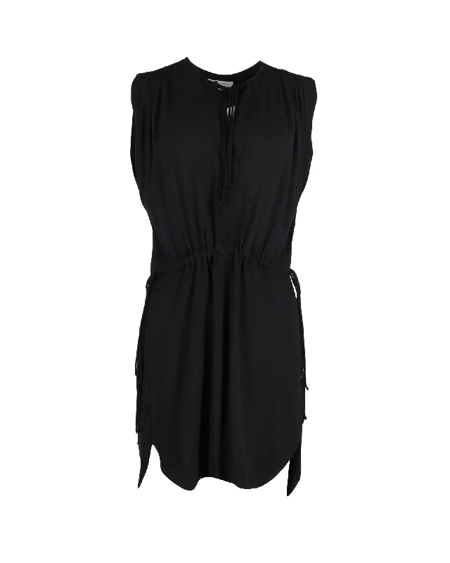 Isabel Marant Drawstring Waist Sleeveless Mini Dress in Black Cotton