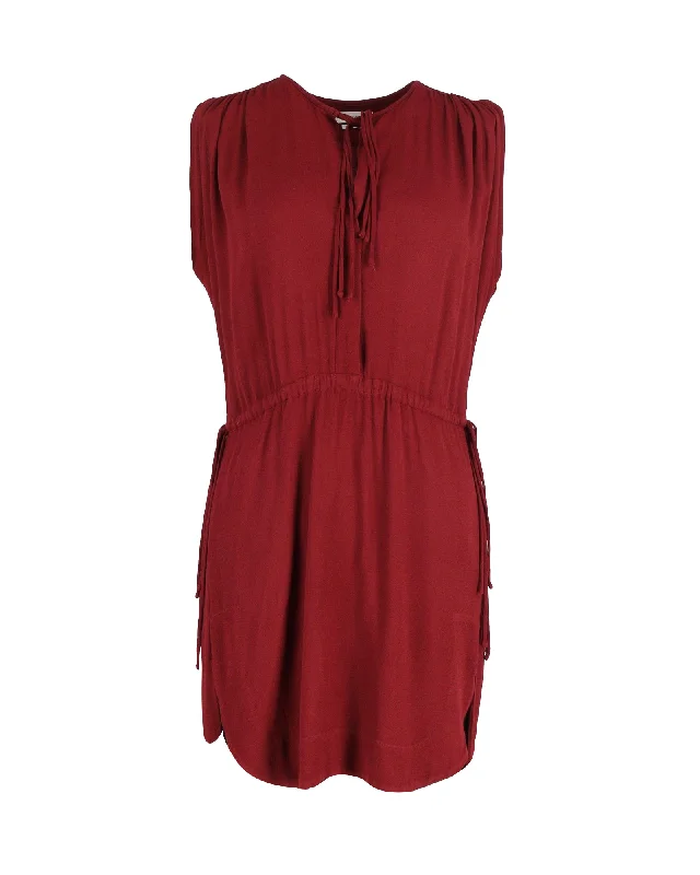 Isabel Marant Drawstring Waist Sleeveless Mini Dress in Burgundy Cotton