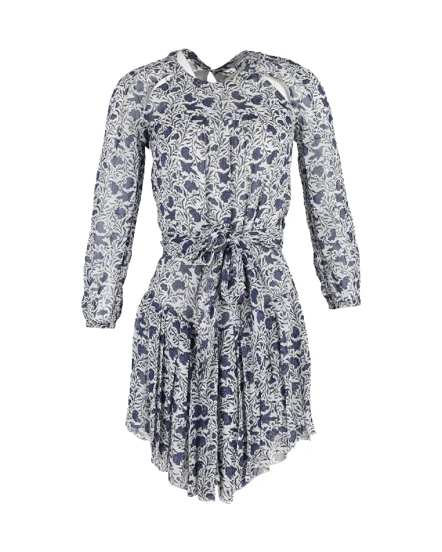 Isabel Marant Printed Asymmetric Mini Dress in Navy Blue Cotton