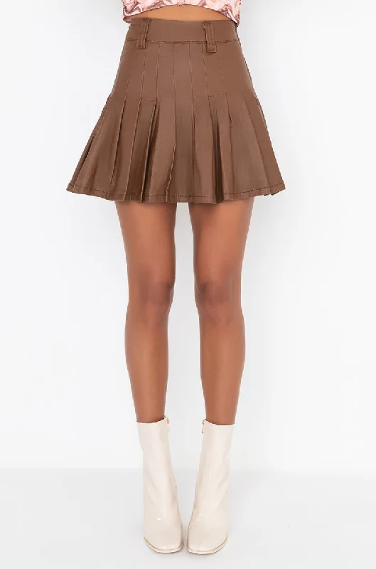 KALI PLEATED FAUX LEATHER MINI SKIRT