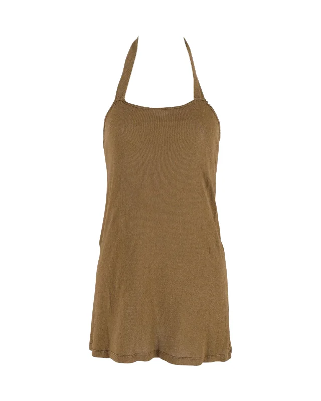 Khaite Halter Mini Dress in Khaki Cotton