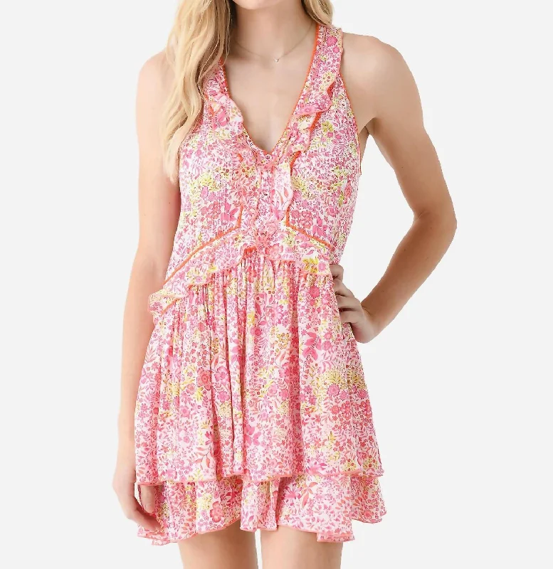 Mae Mini Dress In White Pink Nature