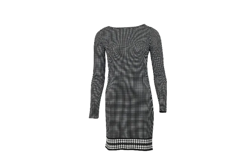 Michael Kors Checked Mini Dress with Houndstooth Hem in Black Polyester