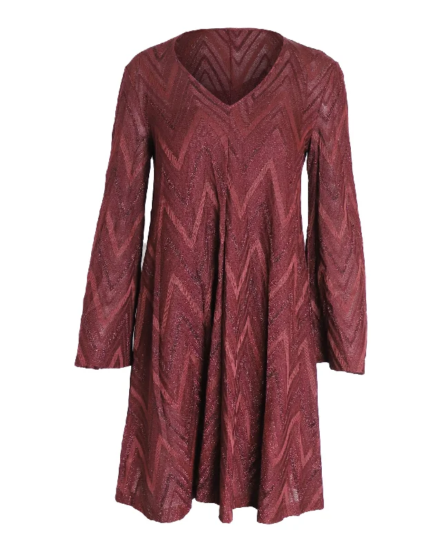 Missoni Chevron Mini Dress in Burgundy Rayon