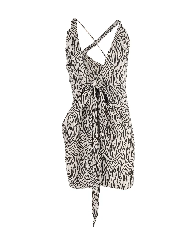 Nanushka Crinkled Crepe Mini Wrap Dress in Animal Print Viscose