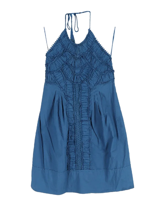 Philosophy di Alberta Ferretti Halter Neck Mini Dress in Blue Cotton