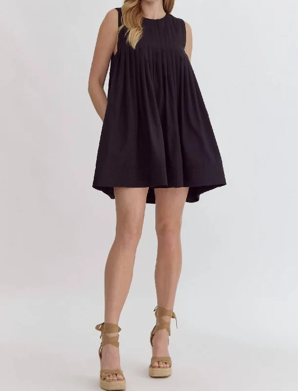 Pleated Mini Dress In Black