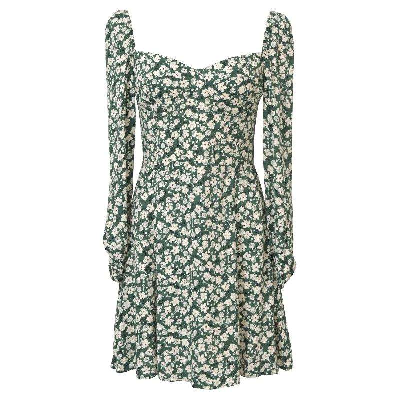 Reformation Floral-Print Mochi Mini Dress in Green Viscose