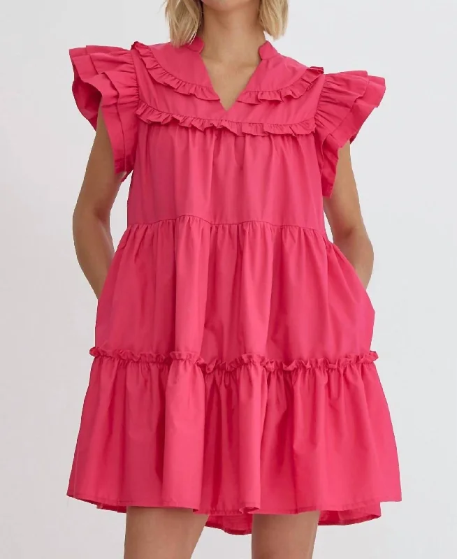 Ruffle Hem Mini Dress In Magenta