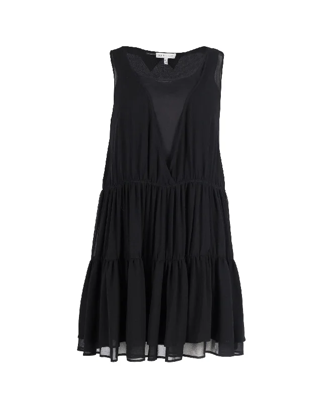 See By Chloe Sleeveless Tiered Mini Dress in Black Silk