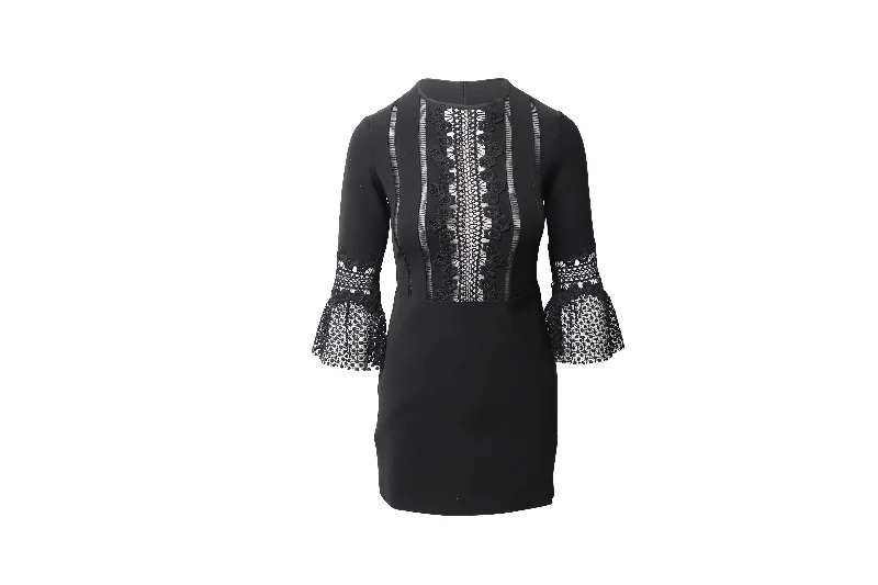 Self Portrait Lace Trimmed Mini Dress in Black Viscose