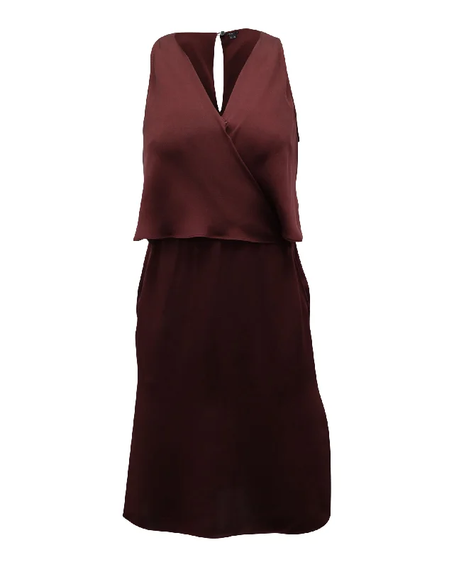 Theory Osteen Sleeveless Mini Dress in Burgundy Silk