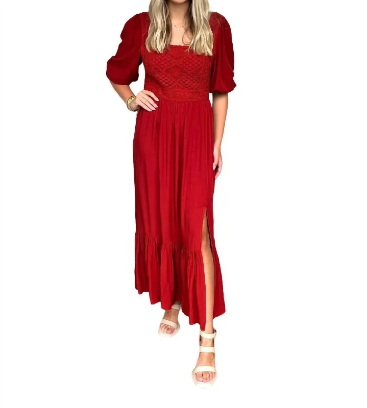 Beth Embroidery Maxi Dress In Hibiscus