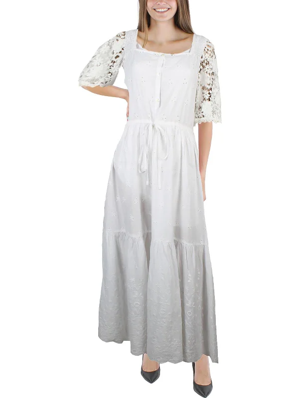 Cecily Broderie Anglaise Womens Lace Trim Long Maxi Dress