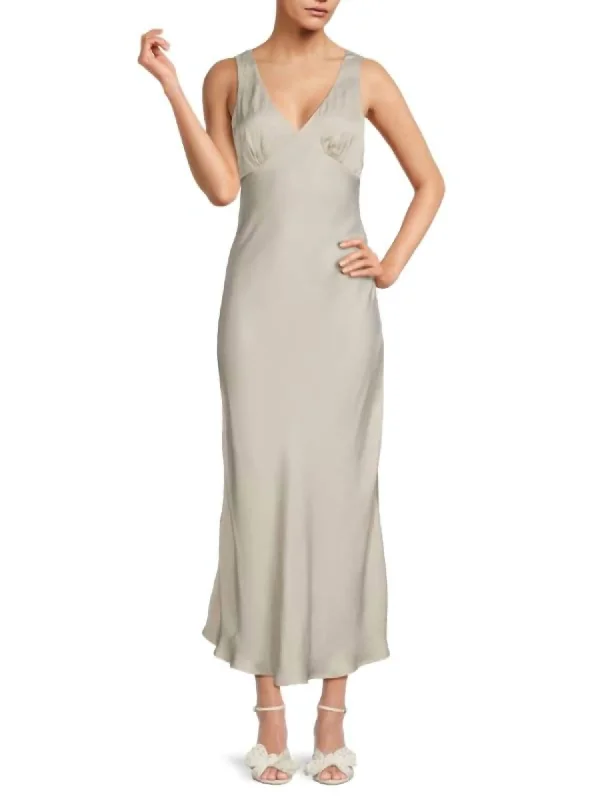 Drimma Satin Maxi Slip Dress In Fog