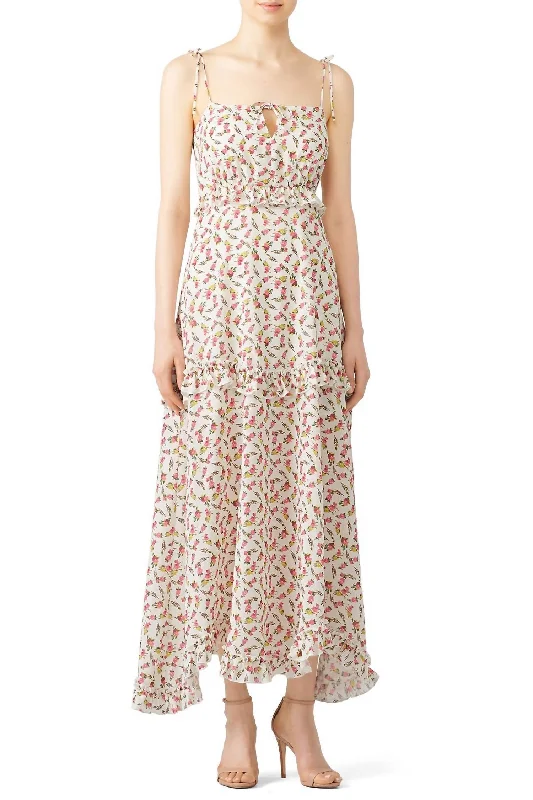 Ivory Rose Floral Maxi Dress In White