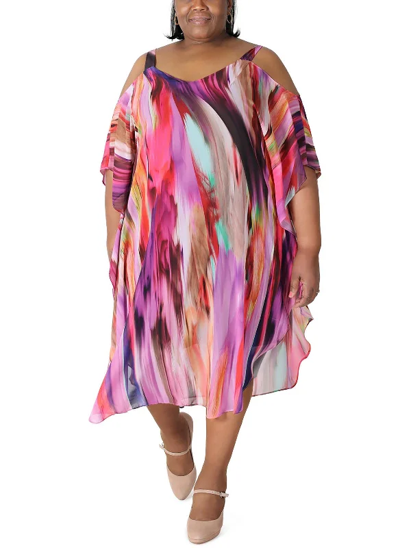 Plus Womens Printed Chiffon Maxi Dress