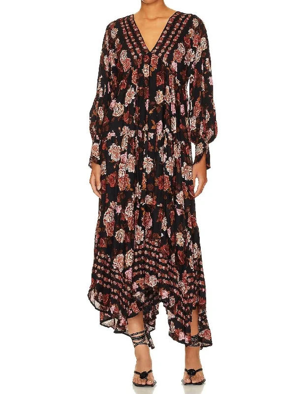 Rows Of Roses Maxi Dress In Black Combo