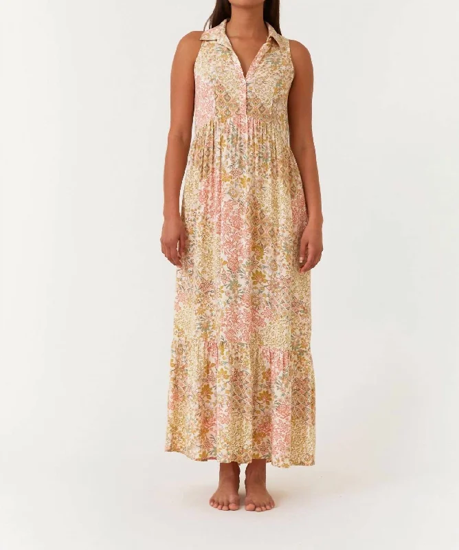 Sleeveless Collared Maxi Dress In Dusty Peach