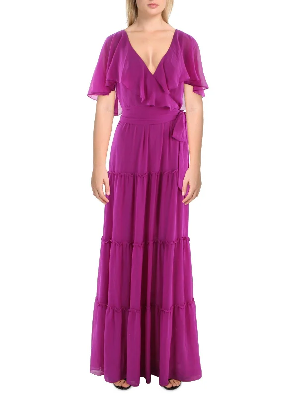 Womens Chiffon Tiered Maxi Dress