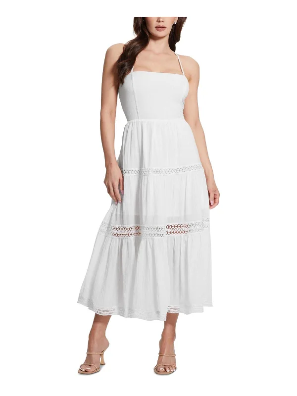 Womens Crochet Trim Cotton Maxi Dress