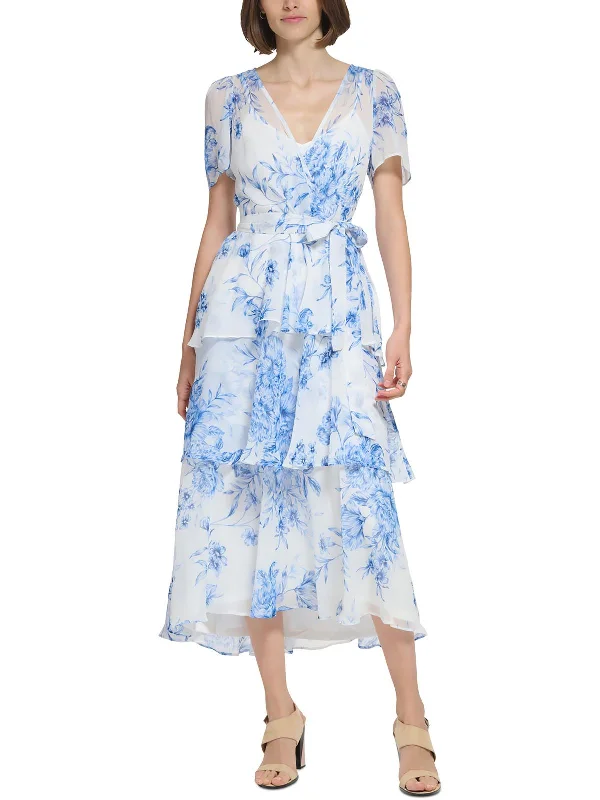 Womens Floral Print Chiffon Maxi Dress